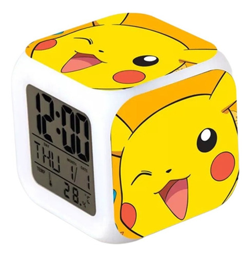 Reloj Pikachu Sonrisa Despertador Led Digital Luz Grafimax