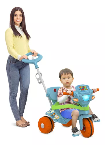 Triciclo Motinha Infantil com Capota Azul Passeio e Pedal Bel