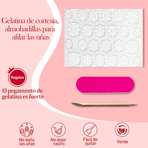 24 Pz Uñas Postizas Press On Francesa Almendra Encaje Colors