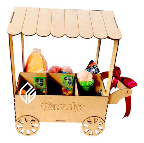 10 Pzs Carrito Dulcero De Mdf Con Leyenda De Candy