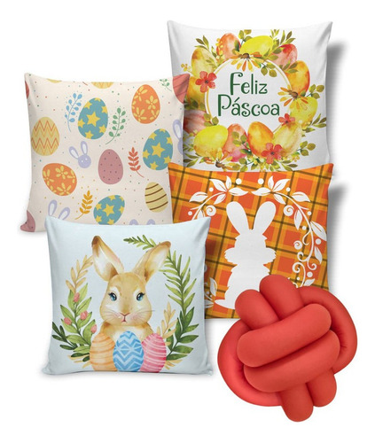 Capa De Almofada 45x45 Decorativas Com Almofada De Nó Grande PASCOA_KIT-05_NÓ-LARANJA