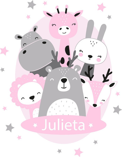 Vinilo Decorativo Animales Nordico Nombre Personalizado