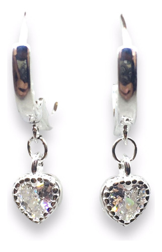 Aros Argolla Con Mini Corazón Colgante Plata 925