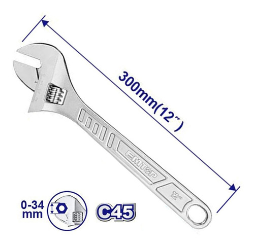 Llave Ajustable 12 Pulgadas Emtop 