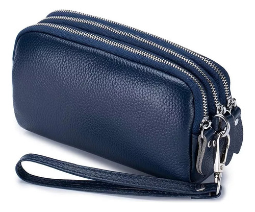 Cartera Larga De Piel Auténtica De 3 Capas Con Cierre