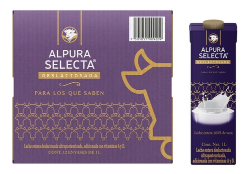 Caja Leche Premium Alpura Selecta Deslactosada 12 Piezas 1 L
