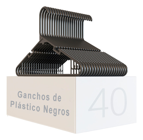 40 Ganchos Para Ropa Grandes Color Negro