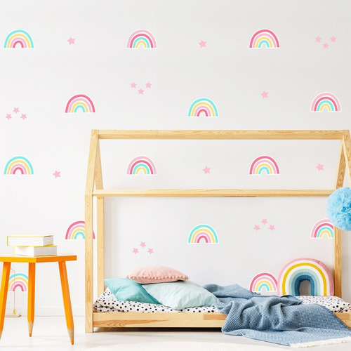 Imagem 3 de 3 de Adesivo De Parede Para Quarto De Menina Arco-iris Cobre 3m²