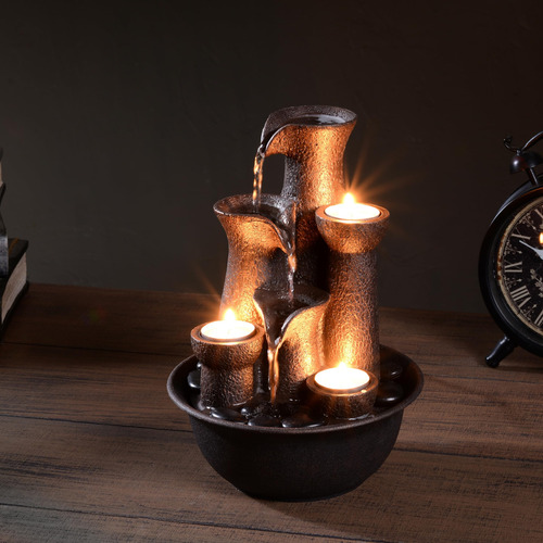 Fuente De Mesa 3 Velas Cascada Interior Resina Mmg
