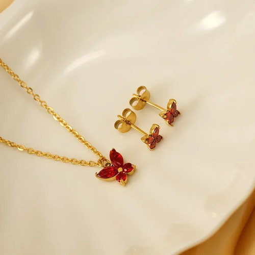 Traje De Collar Y Pendientes Con Circonitas Y Mariposas