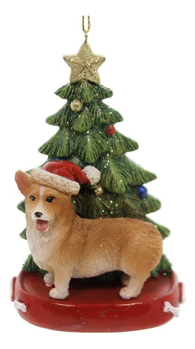 Corgi Con Gorro De Papá Noel Con Adorno De Árbol De N...