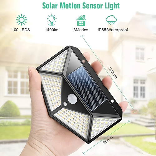 Lampara Solar Exterior 100 Led Con Sensor De Movimiento