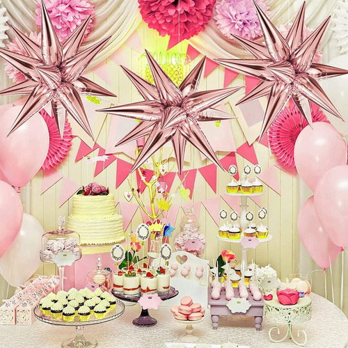 Set De 4 Globos 35pLG Estrella Magic Navidad Rose Gold 95cm