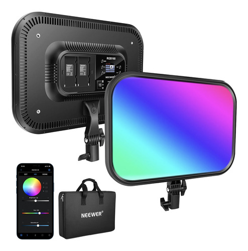 Luz de vídeo Neewer RGB168 con panel LED de 18,3 pulgadas y Maleta