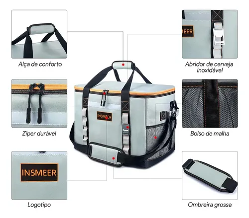 INSMEER Bolsa Térmica Grande 48 Litros/65 Latas Portátil com Alça