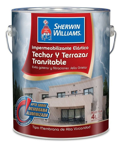 Pintura Impermeabilizante De Techo/terrazas Rojo 4lt. S W