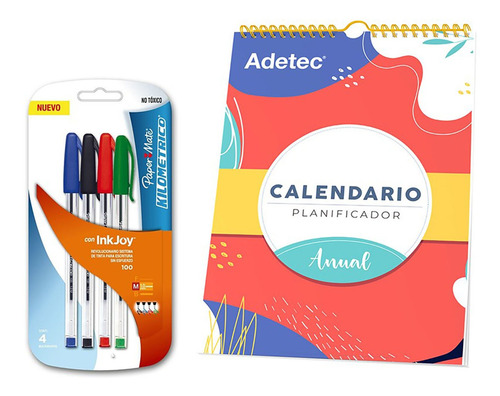 Calendario Planificador Anual Mural + 4 Lapices Paper Mate