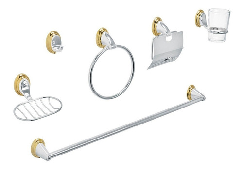 Juego De Accesorios Para Baño Cromo/oro 6 Pzas Aqua 48344