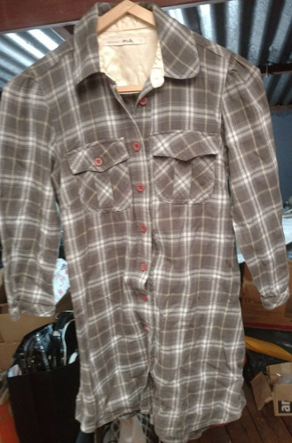 Camisa Wanama Mujer Talle Medium Color Gris A Cuadros.