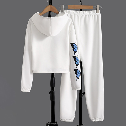 Conjunto De Sudadera Niño Capucha Y Estampado De Mariposa Blanco 10-11 Años