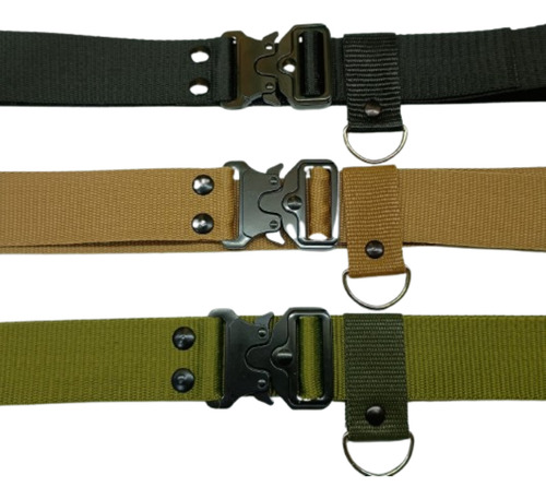Cinturon Tactico Cobra Militar 4 Cm C/presilla Hebilla Metal Verde Militar Nylon Xxl