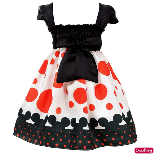 Imagem 5 de 7 de Vestido Infantil Minnie Vermelho Preto Baby Faixa Luva 1 A 4