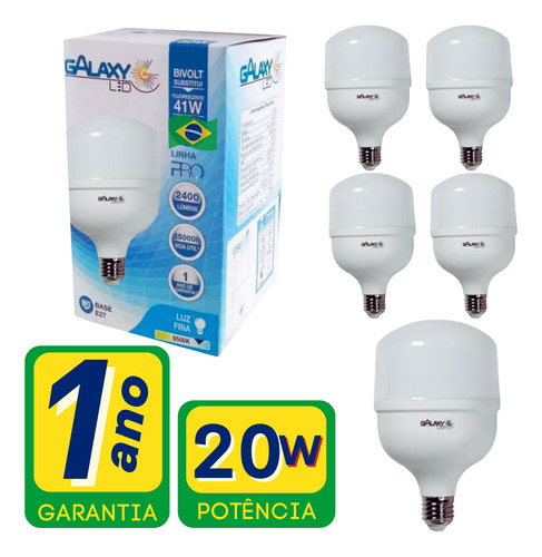 Kit 5 Lâmpada Ultra Led 20w Alta Potência Fria Bivolt Bulbo