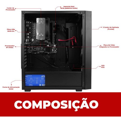 Computador Completo Amd Ryzen 7 5700g Ddr4 16gb Ssd 512gb