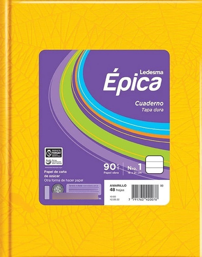 Cuaderno N° 1 16x21 Tapa Dura 48 Hojas Rayado Epica Pack X8