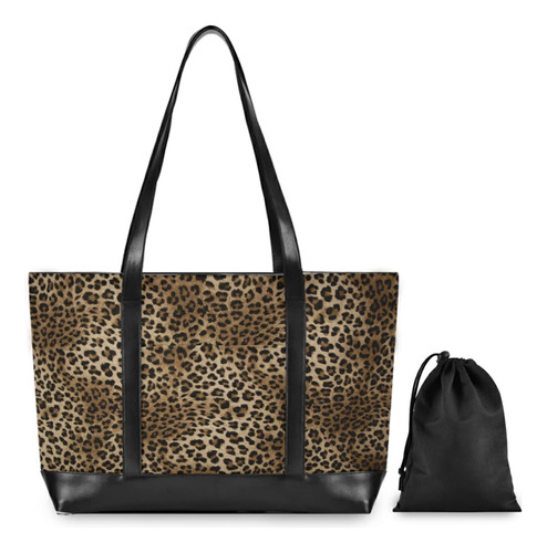 Bolso Mano Vintage Estampado Leopardo Para Mujer Lona 15.6 