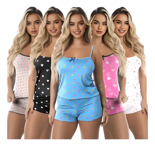Kit 5 Conjuntos Baby Doll Feminino Pijama Microfibra Sortido