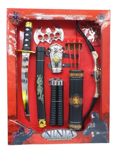 Set Ninja De Armas Espada Con Funda Arco Flechas Nunchaku 