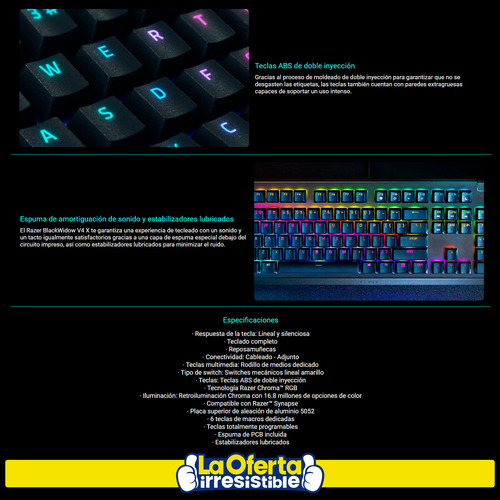Teclado Gamer Razer Blackwidow V4 X Yellow Switch Español