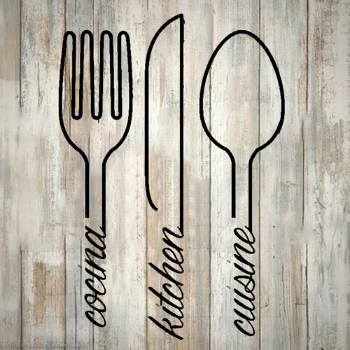 Cuadro Cubiertos Con Nombres 80cm Metal Pintura Horneada Negro