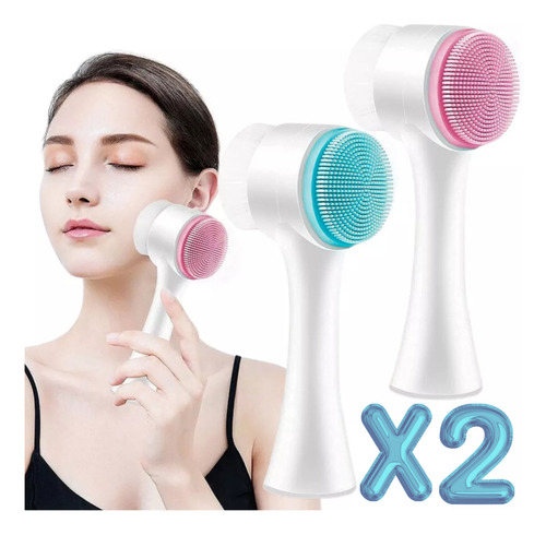 Cepillo Limpieza Facial Doble Cara Manual Exfoliante 2pzs