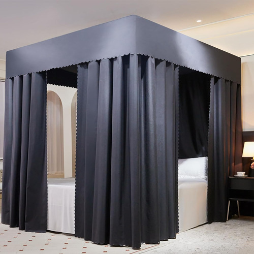 Cortinas De Cama Con Dosel Color Negro 4 Cortinas De Esqui