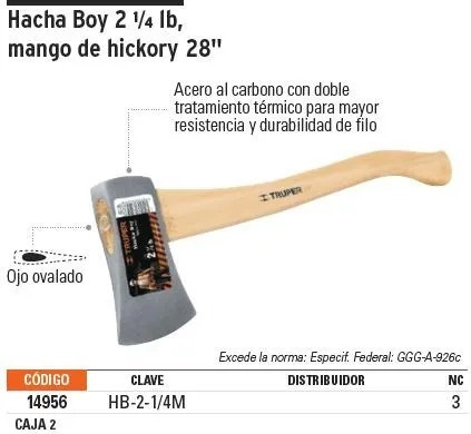 Imagen 3 de 5 de Hacha Boy 2-1/2 Lb Madera 28' Truper