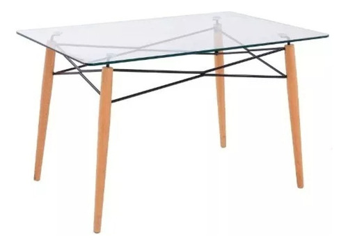 Mesa Rectangular 1.40 Eames Vidrio Templado Patas De Madera