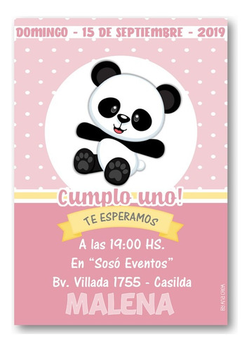 Invitación Digital Personaliz. Osito Panda #7 Imprimible Oso