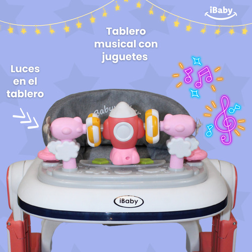 Andadera Caminadora Ibaby Nave Espacial 2en 1 Luces Y Sonido Rosa