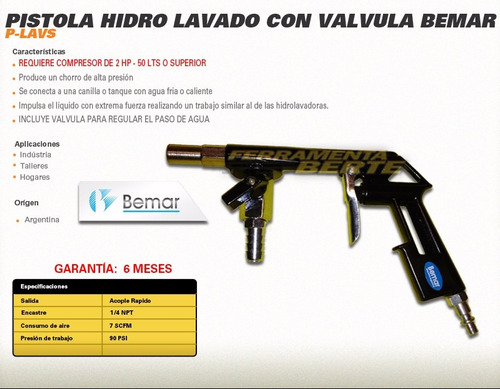 Pistola Hidro Lavadora Con Valvula Compresor Neumatica Bemar Dgm