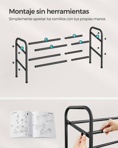 Zapatero Extensible De 2 Niveles Estantería Ajustable Acero