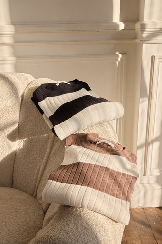 Sweater Rayado Over Abrigado Frio Otoño Moda Dama Tendencia