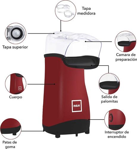 Imagen 5 de 6 de Máquina De Palomitas Rca Rc-1025 Aire Caliente 1040w 120v