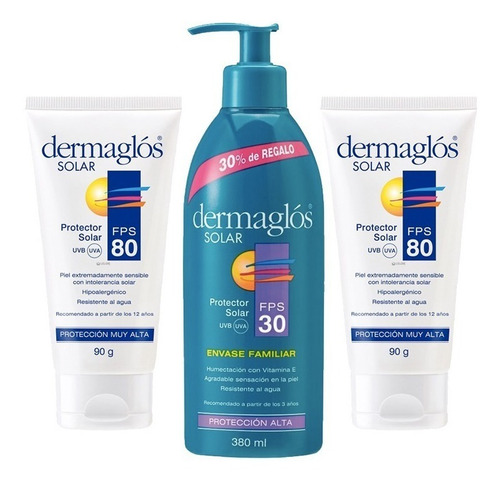 Imagen 1 de 2 de Combo Dermaglos Solar 2 Fps80 Y Fps30 Envase Familiar