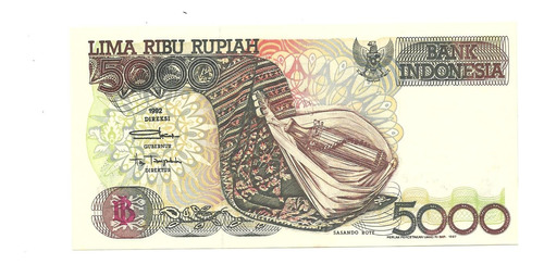 Billete Indonesia 5000 Rupiah 1992 Sin Circular
