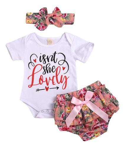 Conjunto De Mameluco Con Estampado De Niña Y Pantalones Cort