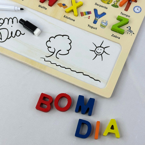 Quebra Cabeça Encaixe Letras Madeira Com Lousa E Canetinha