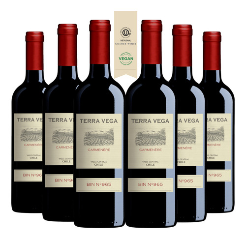 6 Vinos Terra Vega, Carmenere (750 Ml 13.5%), Kosher - Vegan