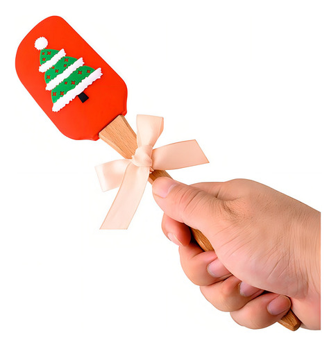 Espátula Con Diseño Navideño De Silicón Pino Navidad Color Rojo